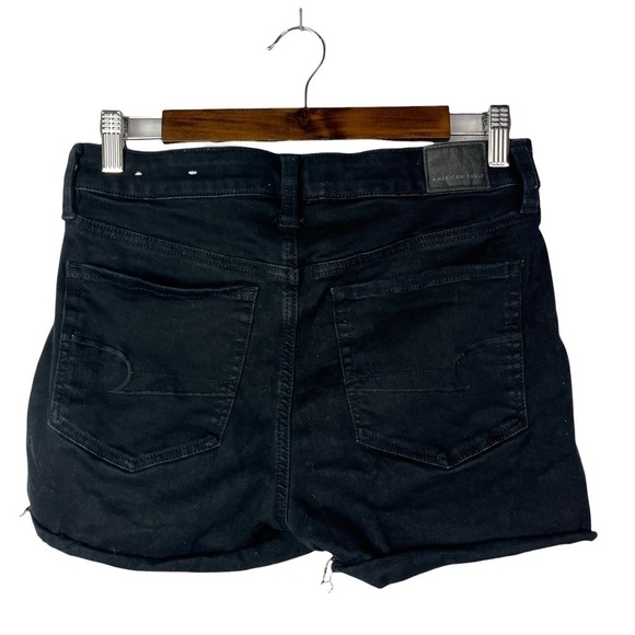American Eagle AEO Black Distressed Roll Hem High Rise Jean Shortie 8 - Picture 3 of 4